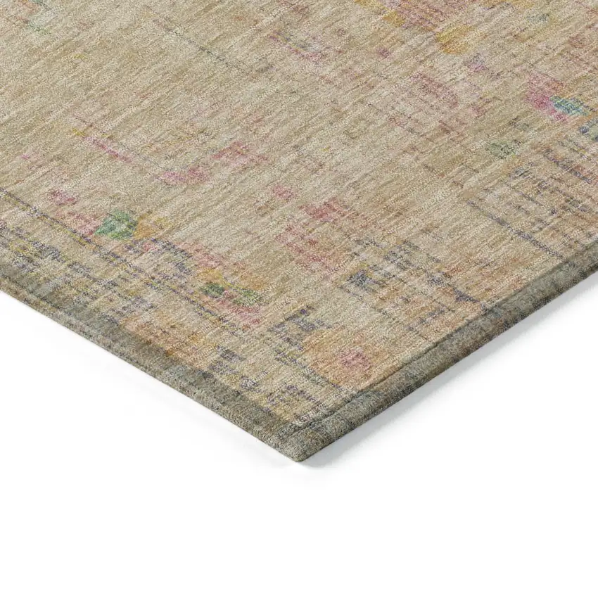 Tan Pink And Yellow Floral Medallion Washable Indoor Outdoor Area Rug Photo 3