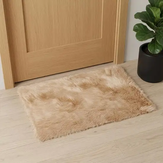 Tan Rectangular Faux Fur - Area Rug Photo 1