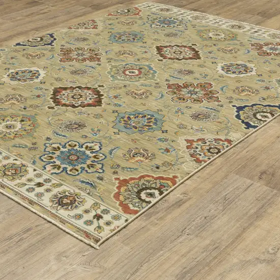 Tan Red And Blue Floral Area Rug With Fringe Photo 9