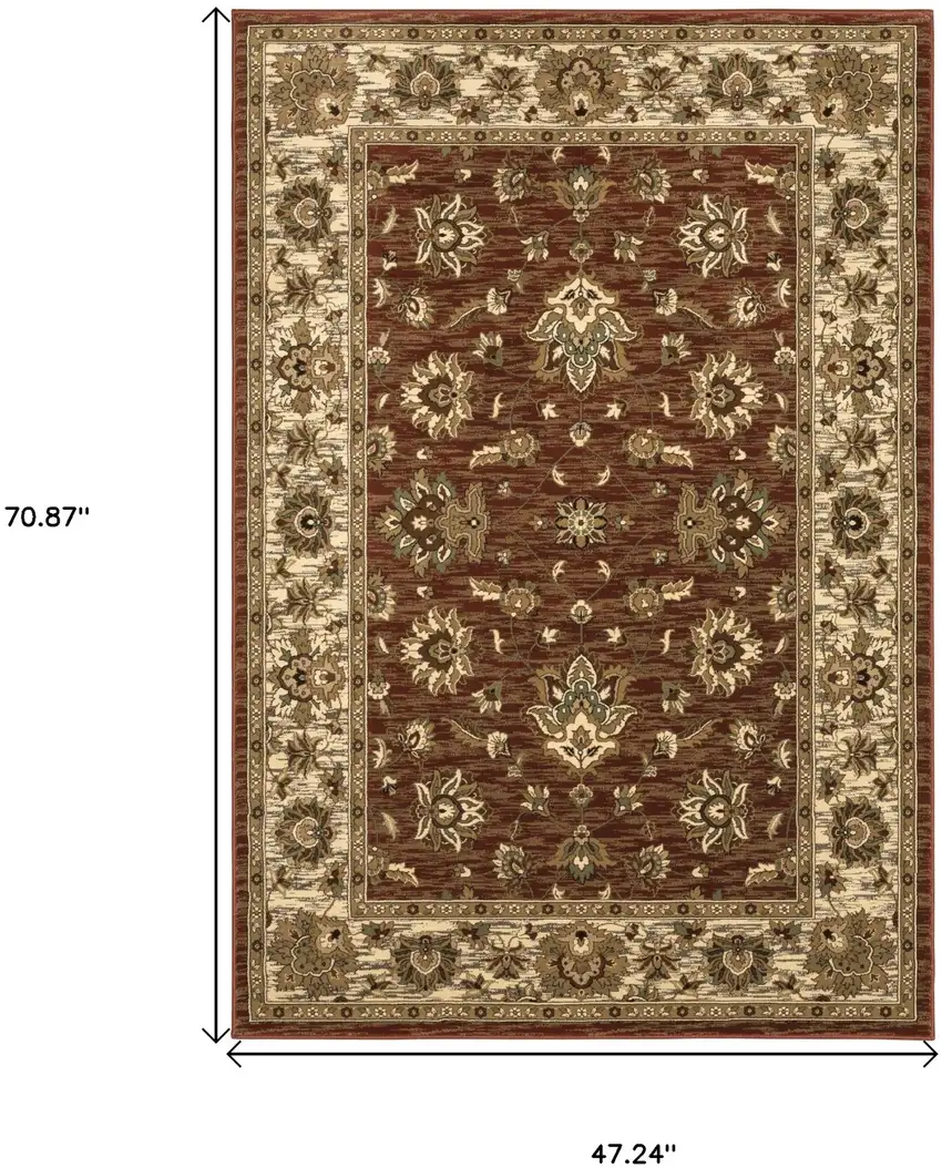 Tan Red And Ivory Floral Area Rug Photo 3