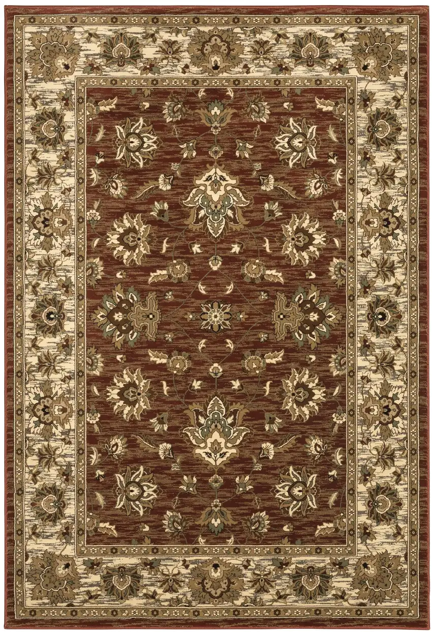 Tan Red And Ivory Floral Area Rug Photo 2