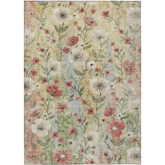 Tan Red And Wheat Floral Washable Indoor Outdoor Area Rug Photo 8