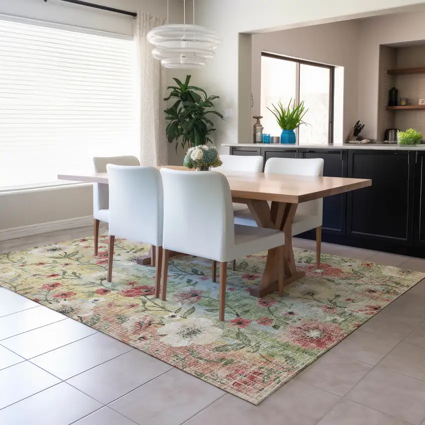 Tan Red And Wheat Floral Washable Indoor Outdoor Area Rug Photo 5