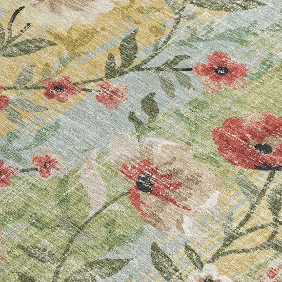 Tan Red And Wheat Floral Washable Indoor Outdoor Area Rug Photo 2