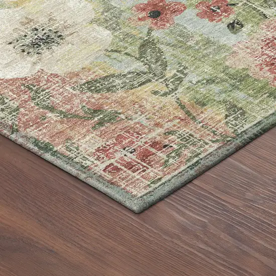 Tan Red And Wheat Floral Washable Indoor Outdoor Area Rug Photo 9