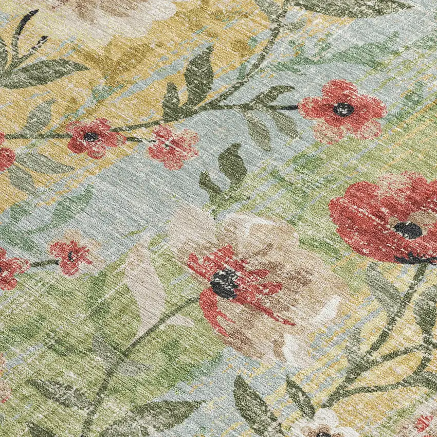 Tan Red And Wheat Floral Washable Indoor Outdoor Area Rug Photo 2