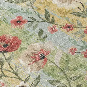 Photo of Tan Red And Wheat Floral Washable Indoor Outdoor Area Rug