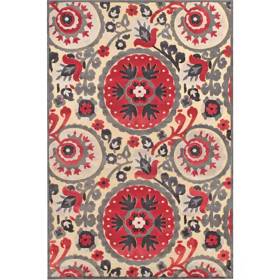 Tan Red and Taupe Paisley Power Loom Area Rug Photo 2