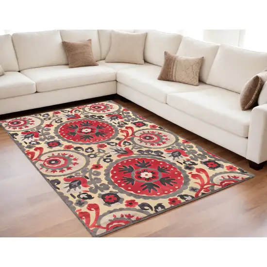 Tan Red and Taupe Paisley Power Loom Area Rug Photo 1
