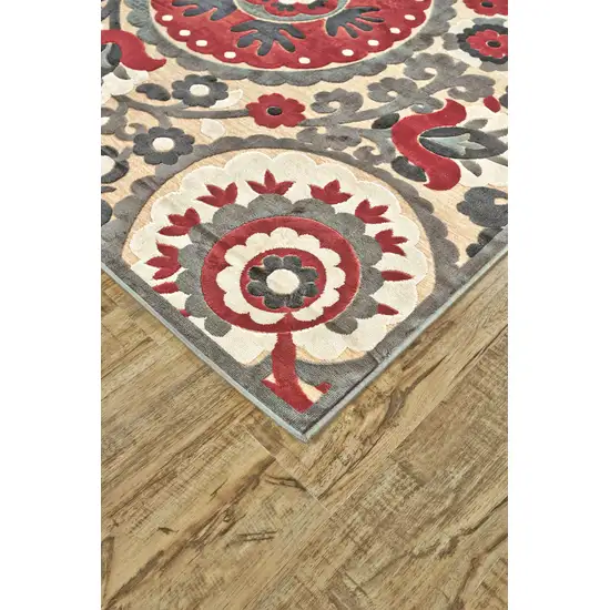 Tan Red and Taupe Paisley Power Loom Area Rug Photo 7