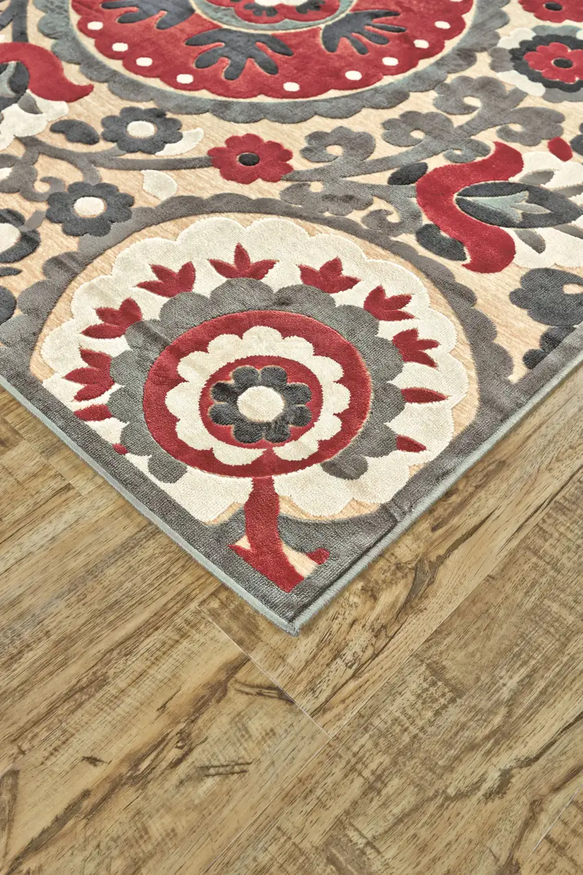 Tan Red and Taupe Paisley Power Loom Area Rug Photo 7