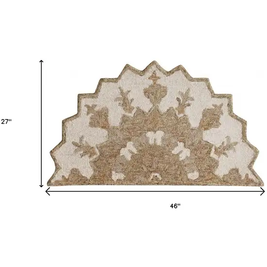 Tan and Beige Wool Medallion Hand Woven Half Circle Area Rug Photo 8