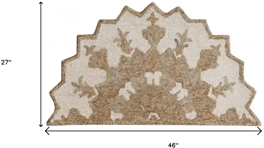 Tan and Beige Wool Medallion Hand Woven Half Circle Area Rug Photo 8
