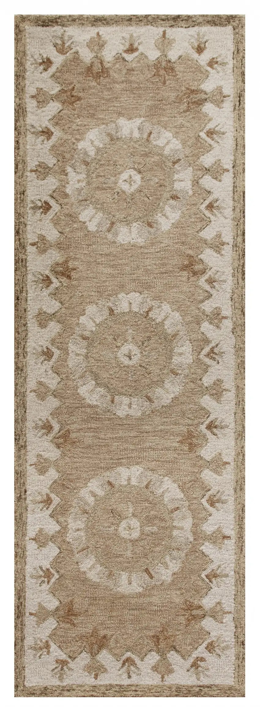 Tan Retro Modern Medallion Runner Rug Photo 6