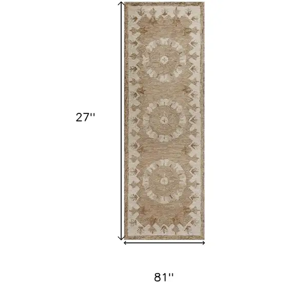 2' X 7' Tan Retro Modern Medallion Runner Rug Photo 3