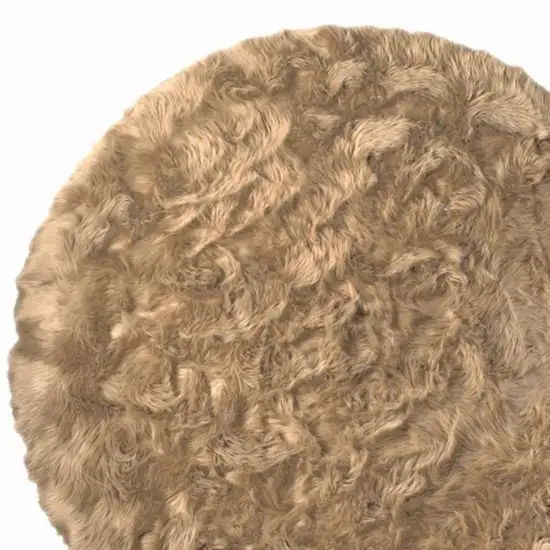 6' X 6' Tan Round Faux Fur Washable Non Skid Area Rug Photo 6