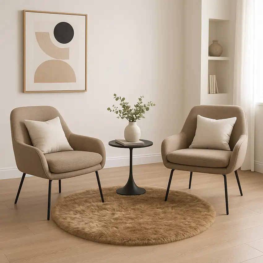 6' X 6' Tan Round Faux Fur Washable Non Skid Area Rug Photo 2