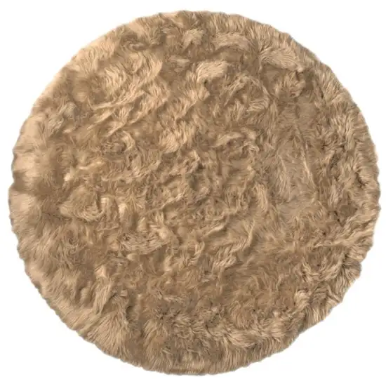 6' X 6' Tan Round Faux Fur Washable Non Skid Area Rug Photo 3