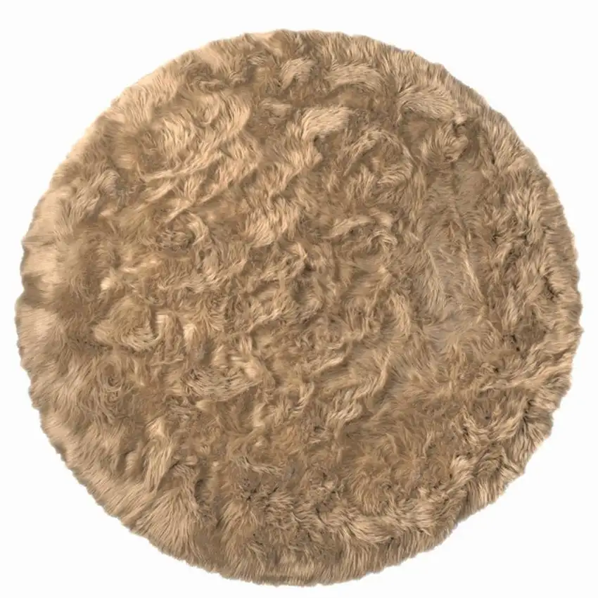 6' X 6' Tan Round Faux Fur Washable Non Skid Area Rug Photo 5