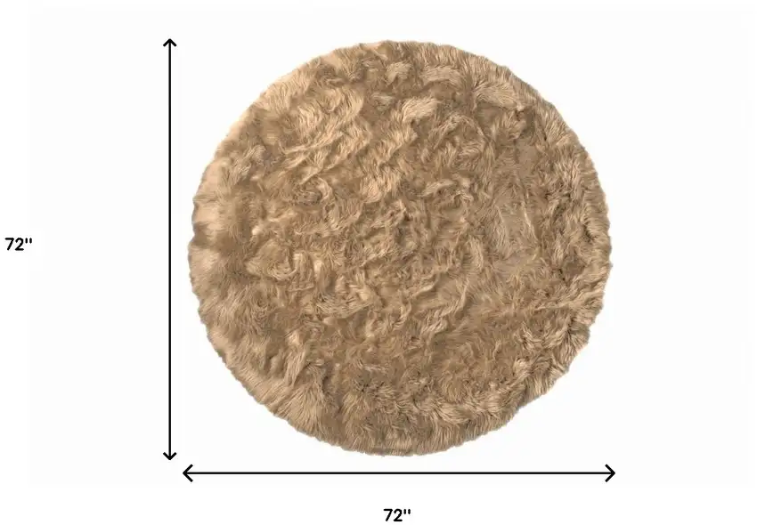 Tan Round Faux Fur Washable Non Skid Area Rug Photo 4