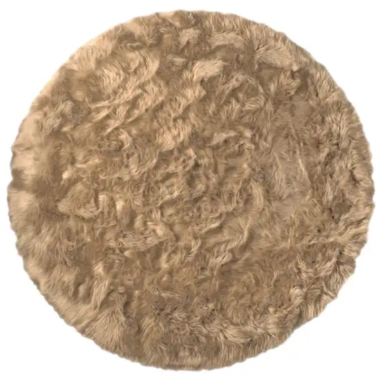 6' X 6' Tan Round Faux Fur Washable Non Skid Area Rug Photo 1