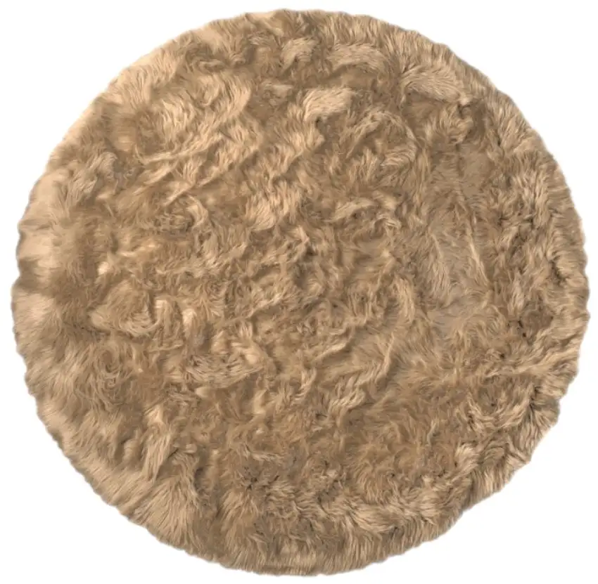 6' X 6' Tan Round Faux Fur Washable Non Skid Area Rug Photo 1