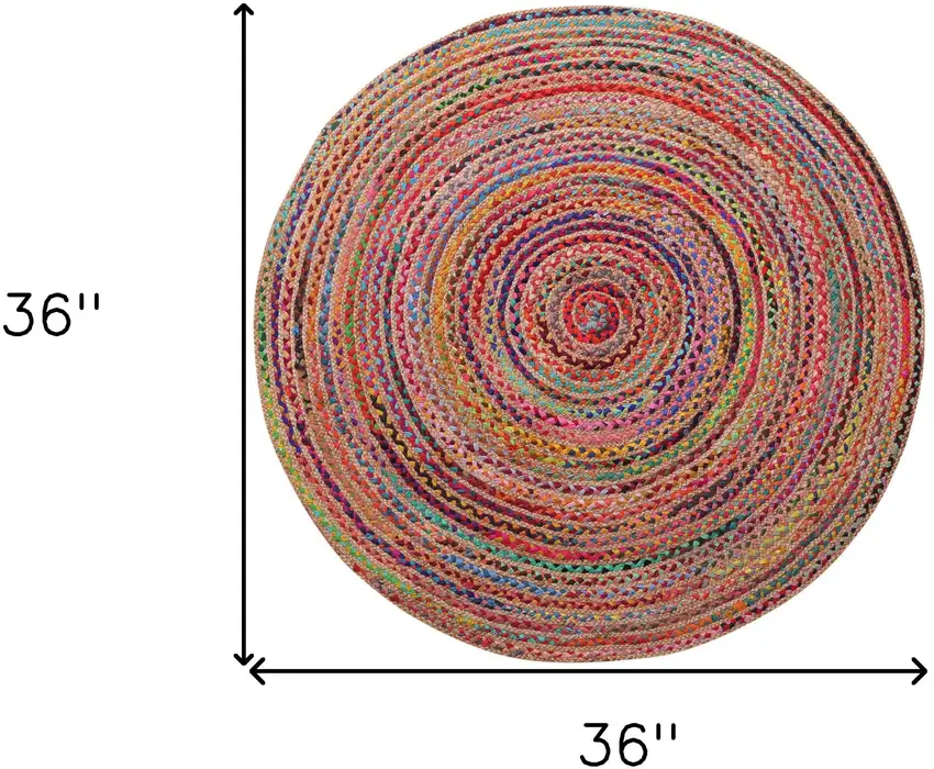 Tan Round Geometric Hand Braided Area Rug Photo 6