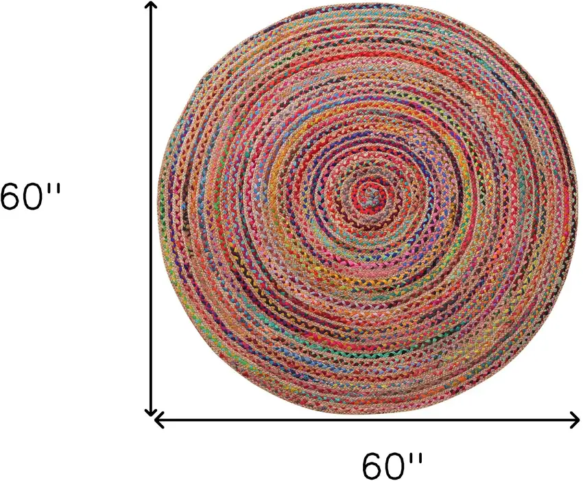 Tan Round Geometric Hand Braided Area Rug Photo 6