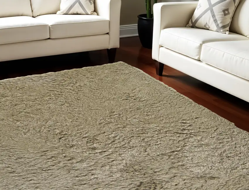 Tan Shag Hand Tufted Area Rug Photo 1