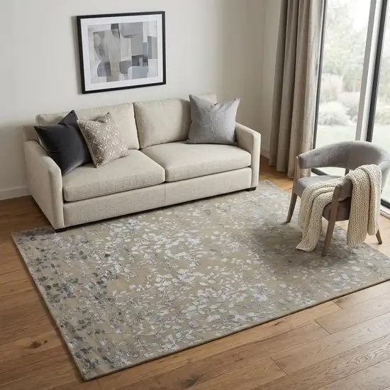 Tan Silver And Gray Wool Floral Tufted Handmade Area Rug Photo 1