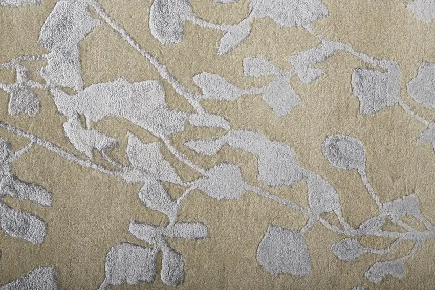 Tan Silver And Gray Wool Floral Tufted Handmade Area Rug Photo 9