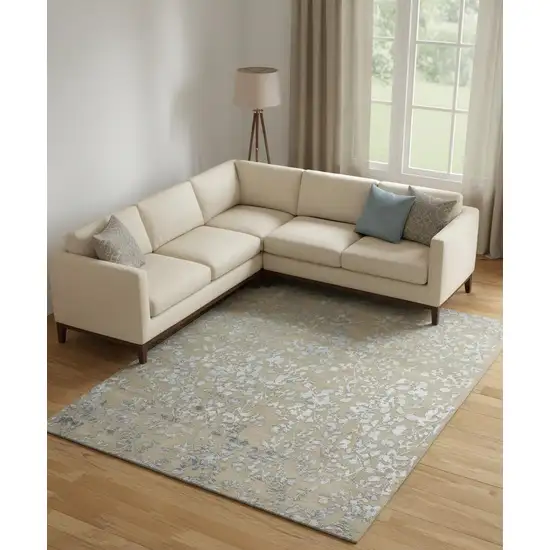 Tan Silver And Gray Wool Floral Tufted Handmade Area Rug Photo 1