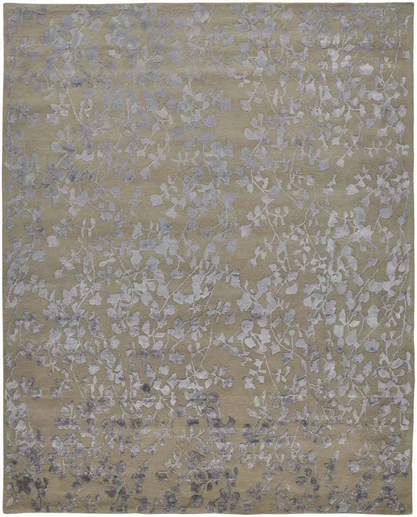 Tan Silver And Gray Wool Floral Tufted Handmade Area Rug Photo 1