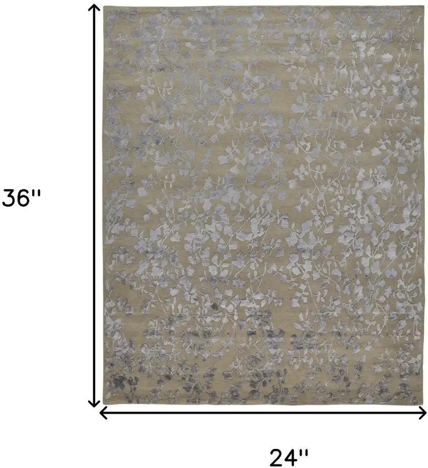 Tan Silver And Gray Wool Floral Tufted Handmade Area Rug Photo 10