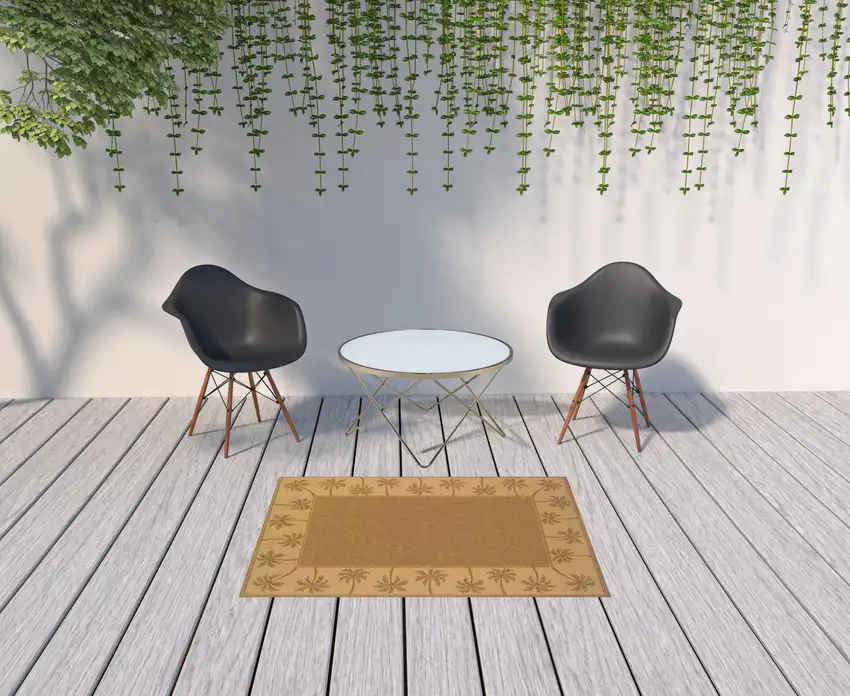 Tan Stain Resistant Indoor Outdoor Area Rug Photo 2