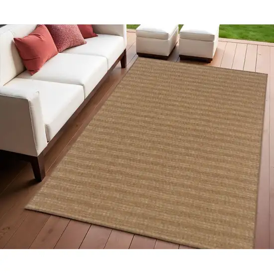 Tan Striped Stain Resistant Indoor Outdoor Area Rug Photo 1