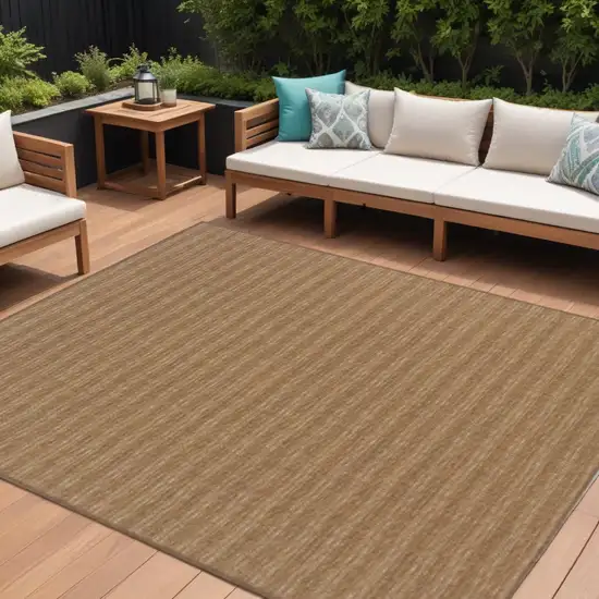 Tan Striped Stain Resistant Indoor Outdoor Area Rug Photo 1