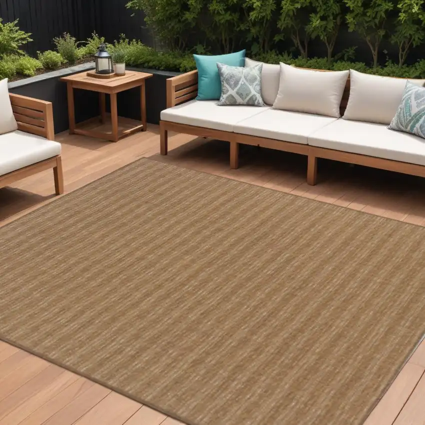 Tan Striped Stain Resistant Indoor Outdoor Area Rug Photo 1