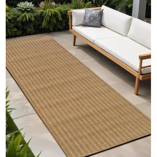 Tan Striped Stain Resistant Indoor Outdoor Area Rug Photo 1