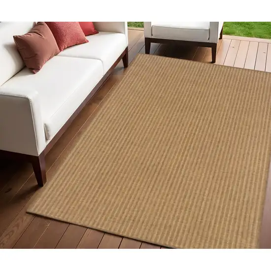 Tan Striped Stain Resistant Indoor Outdoor Area Rug Photo 1