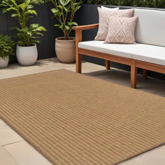 Tan Striped Stain Resistant Indoor Outdoor Area Rug Photo 1