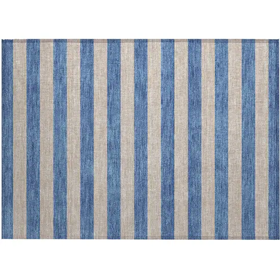 Tan Striped Washable Non Skid Indoor Outdoor Area Rug Photo 2