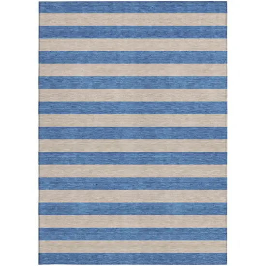 Tan Striped Washable Non Skid Indoor Outdoor Area Rug Photo 5