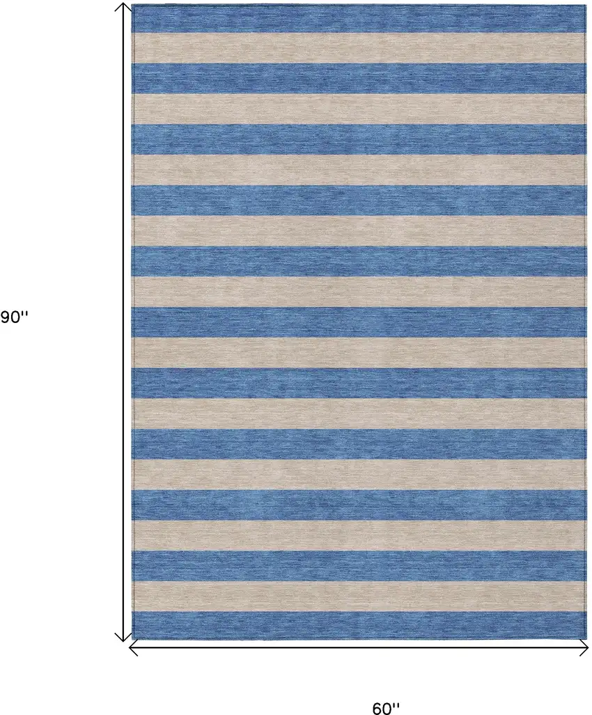 Tan Striped Washable Non Skid Indoor Outdoor Area Rug Photo 3