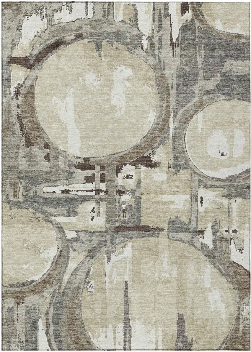 Tan Taupe And Beige Geometric Washable Indoor Outdoor Area Rug Photo 2