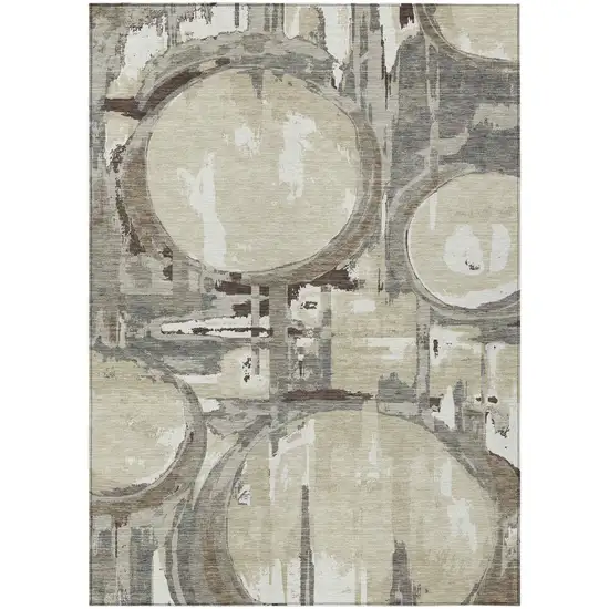 Tan Taupe And Beige Geometric Washable Indoor Outdoor Area Rug Photo 2