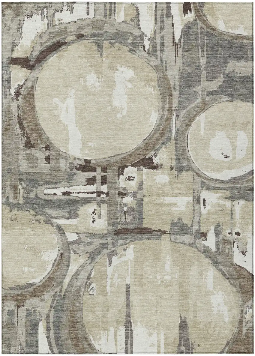 Tan Taupe And Beige Geometric Washable Indoor Outdoor Area Rug Photo 2