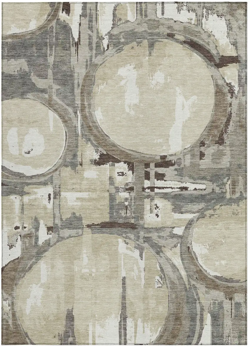 Tan Taupe And Beige Geometric Washable Indoor Outdoor Area Rug Photo 8