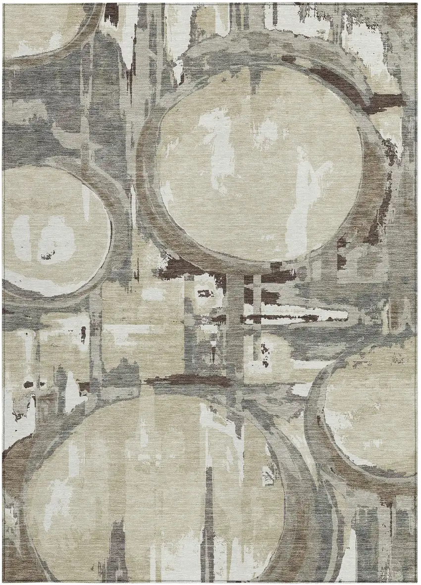 Tan Taupe And Beige Geometric Washable Indoor Outdoor Area Rug Photo 8