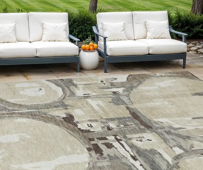 Tan Taupe And Beige Geometric Washable Indoor Outdoor Area Rug Photo 1